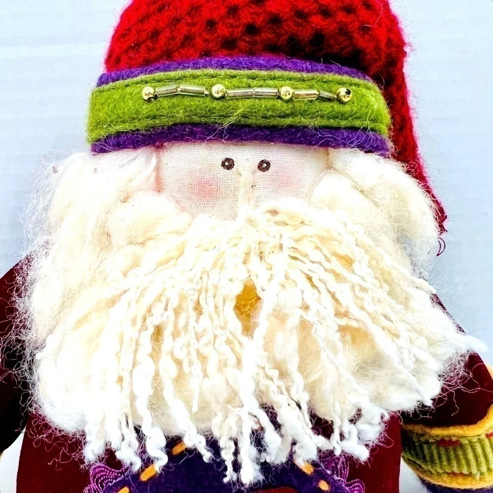 PRIMITIVE Santa Clause Shelf Sitter Christmas Decor Wooden Boots Fuzzy Beard 17”